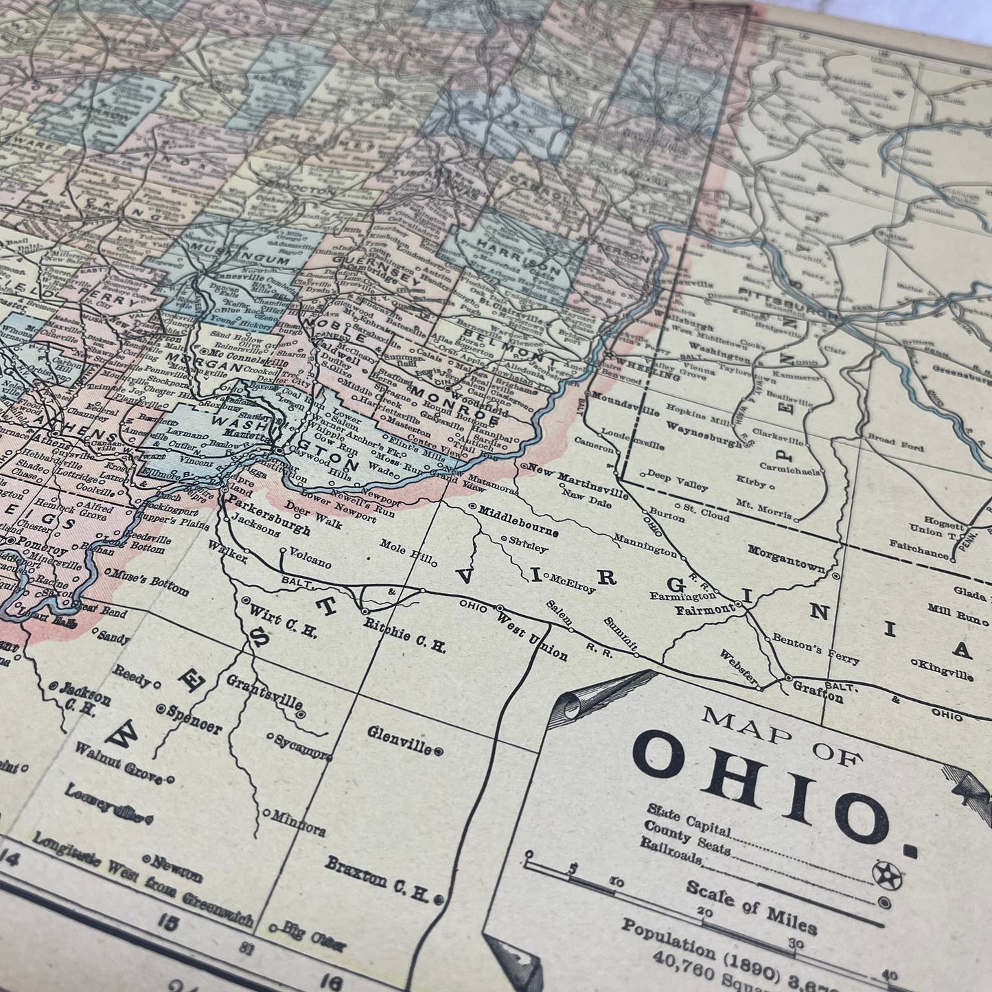 1899 Map of Ohio Fold Out Original Tinted Map Engraving FL6-8