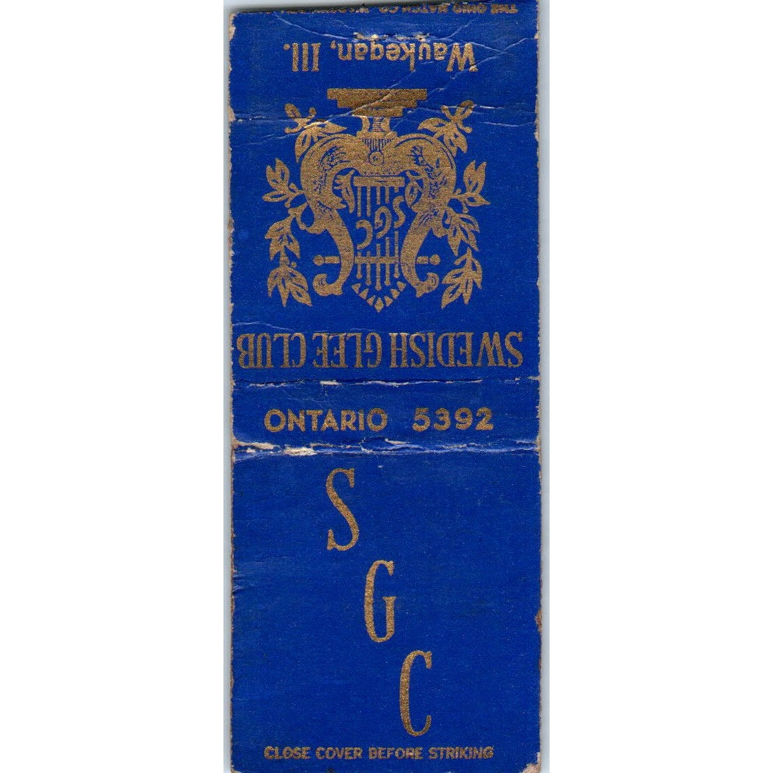 Swedish Glee Club Waukegan IL Vintage Matchbook Cover SD4-Y9