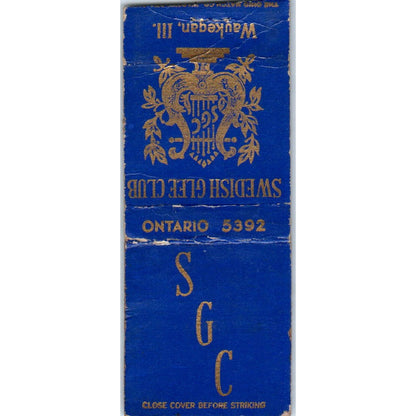 Swedish Glee Club Waukegan IL Vintage Matchbook Cover SD4-Y9