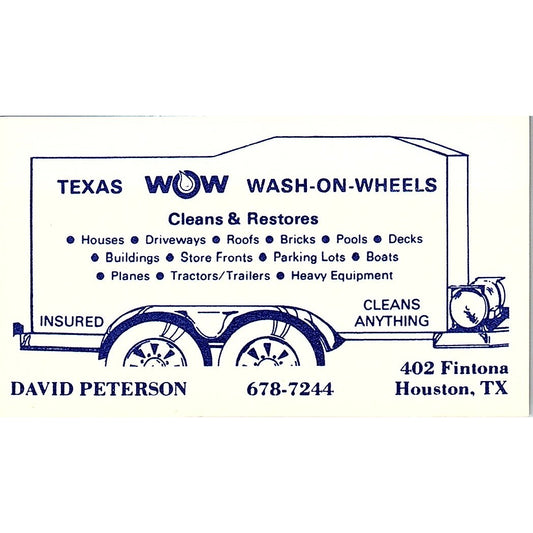 David Peterson Texas Wash on Wheels Houston Vintage Business Card SE3-B14