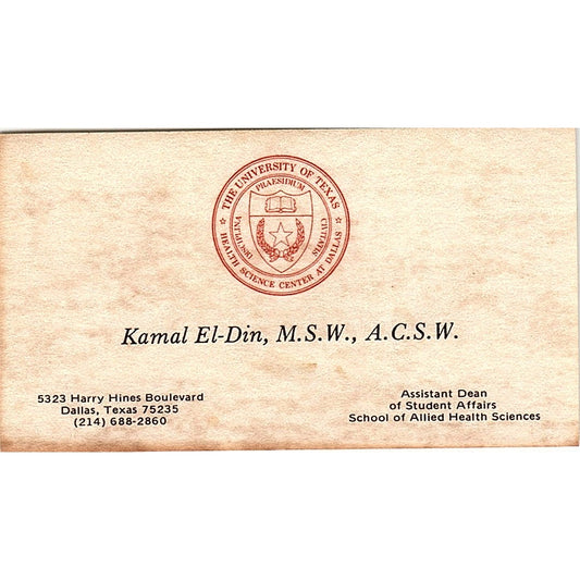 Kamal El-Din M.S.W., A.C.S.W Dallas Texas Vintage Business Card SF3-B3