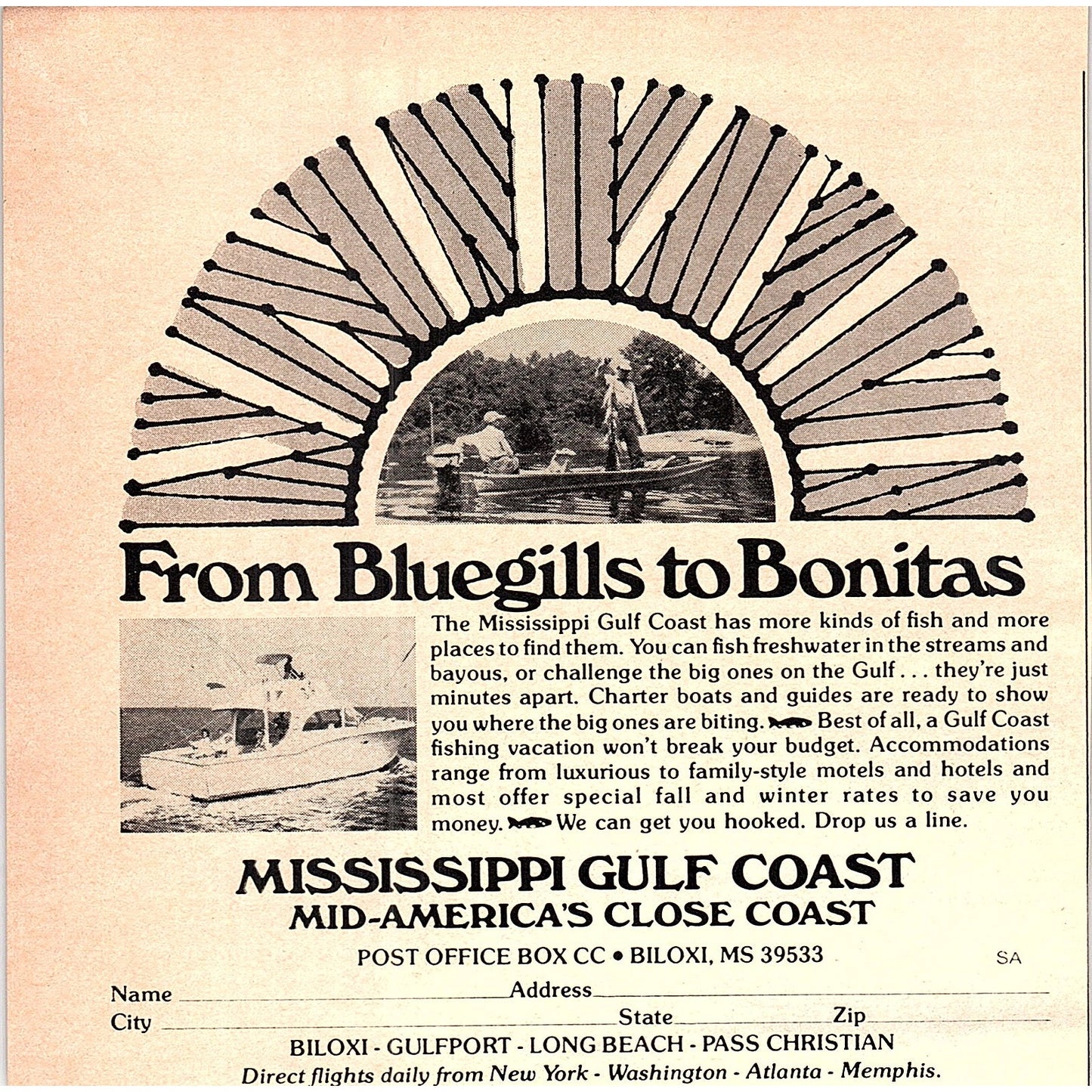 Mississippi Gulf Coast Fishing Trips Biloxi Gulfport Long Beach 1977 Ad AF6-5