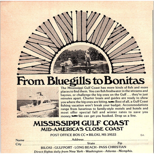 Mississippi Gulf Coast Fishing Trips Biloxi Gulfport Long Beach 1977 Ad AF6-5