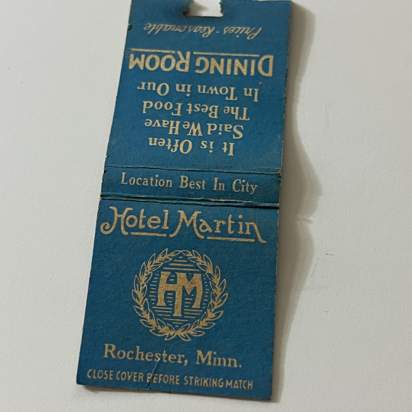 Hotel Martin Rochester MN Vintage Matchbook TB6-MB2-11