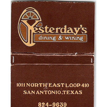 Yesterday's Dining & Wining San Antonio TX Vintage Matchbook TB6-MB2-12