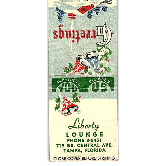 Liberty Lounge Christmas Greetings Tampa FL Vintage Matchbook Cover SC7-Y2