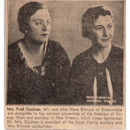 Mrs. Cochran & Nona Billmyre Robbinsdale VFW Convention Newspaper Article AE7-N3