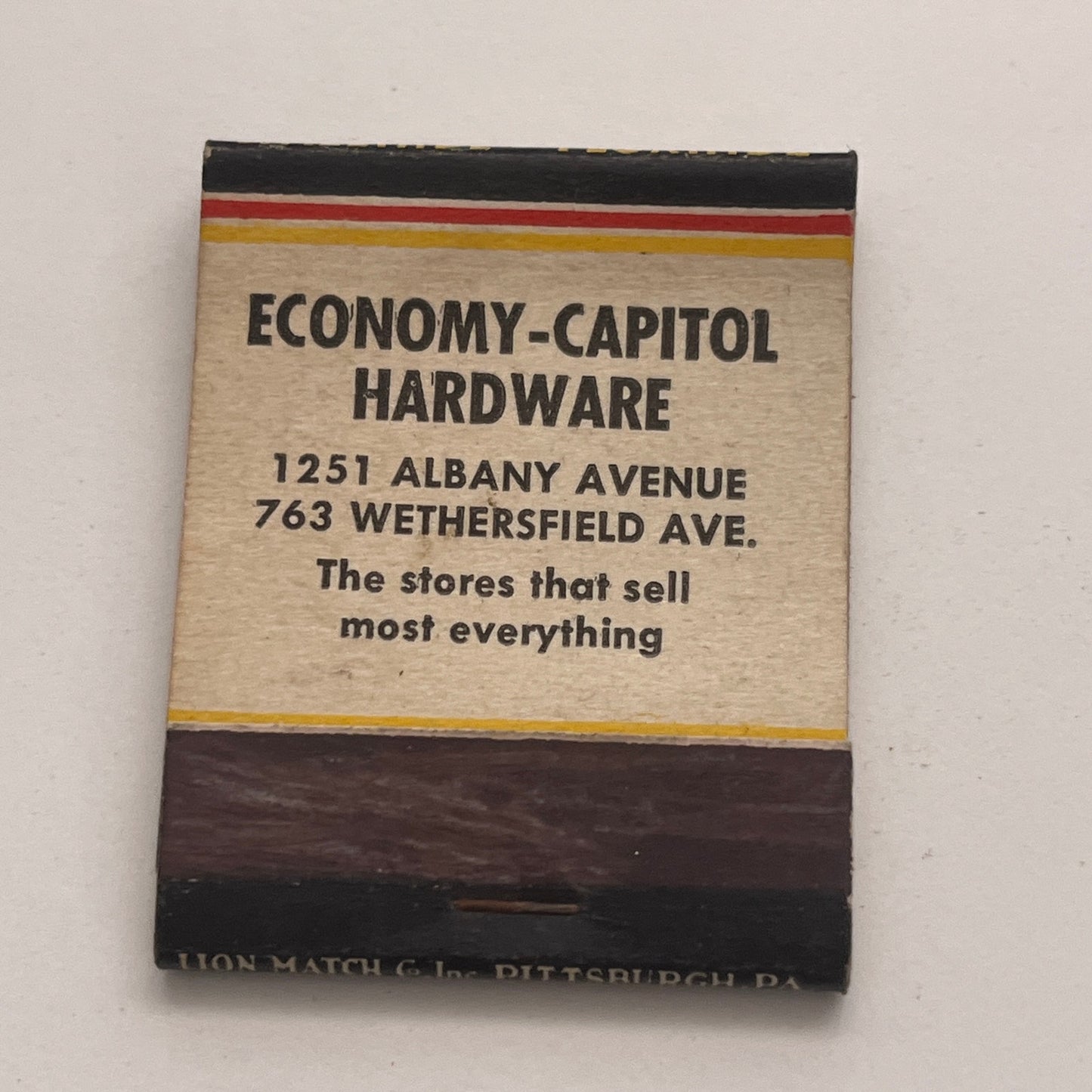 Economy-Capitol Hardware 763 Wethersfield Ave Hartford Matchbook Cover TB8-MB2-6