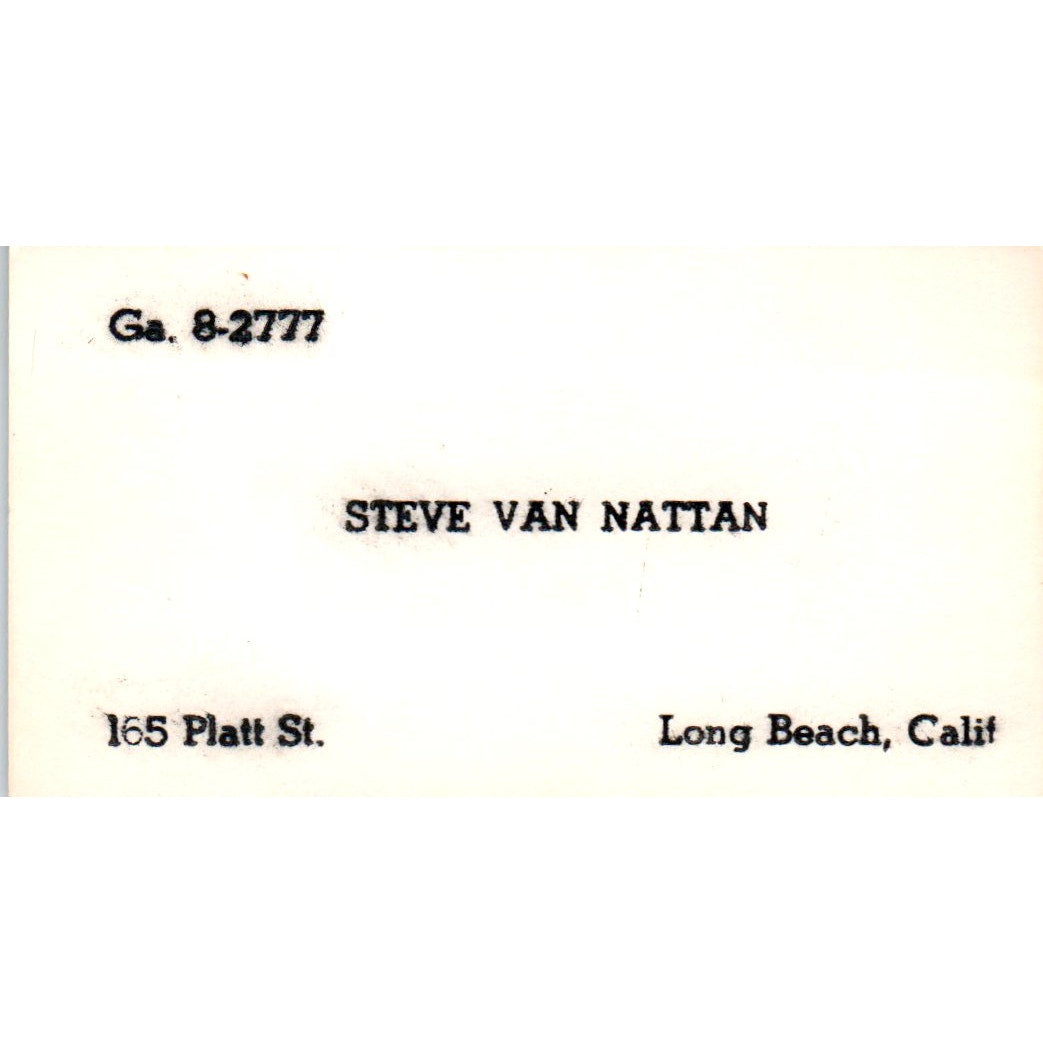 Steve Van Nattan Long Beach CA Vintage Business Card SD8-B16