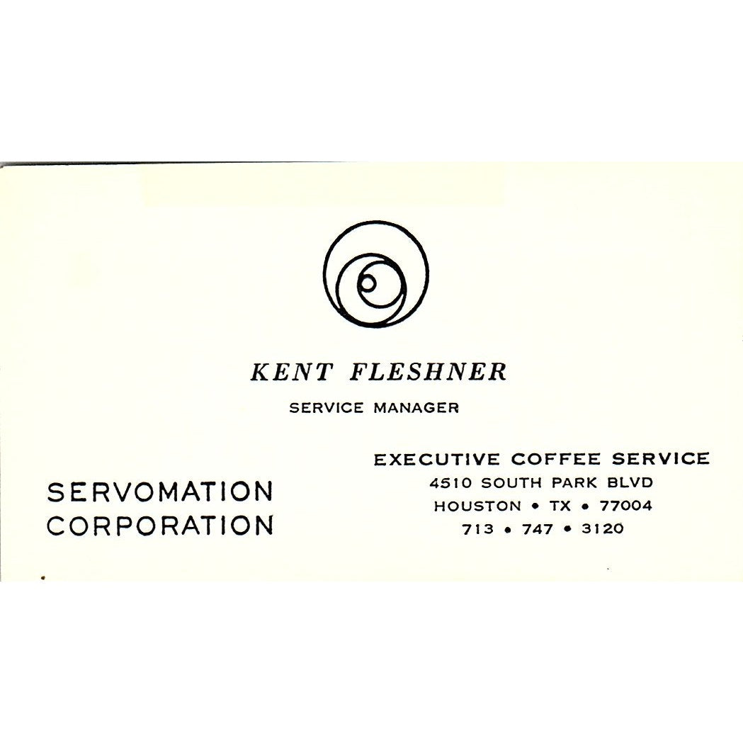 Kent Fleshner Executive Coffee Service Houston Vintage Business Card SD9-B6