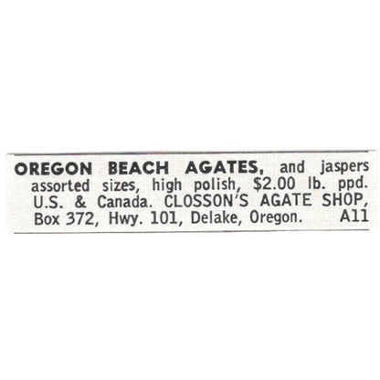 Closson's Agate Shop Delake Oregon Beach Agates 1964 Magazine Ad AB6-LJS3