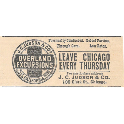 J.C. Judson & Co Overland Excursions California 1892 Magazine Ad AK6-S1