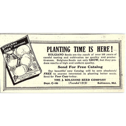 The J. Bolgiano Seed Co Baltimore MD 1924 Ad AG3-M3