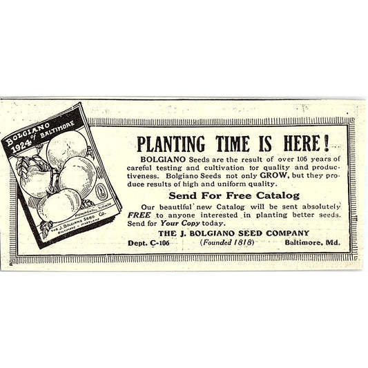 The J. Bolgiano Seed Co Baltimore MD 1924 Ad AG3-M3