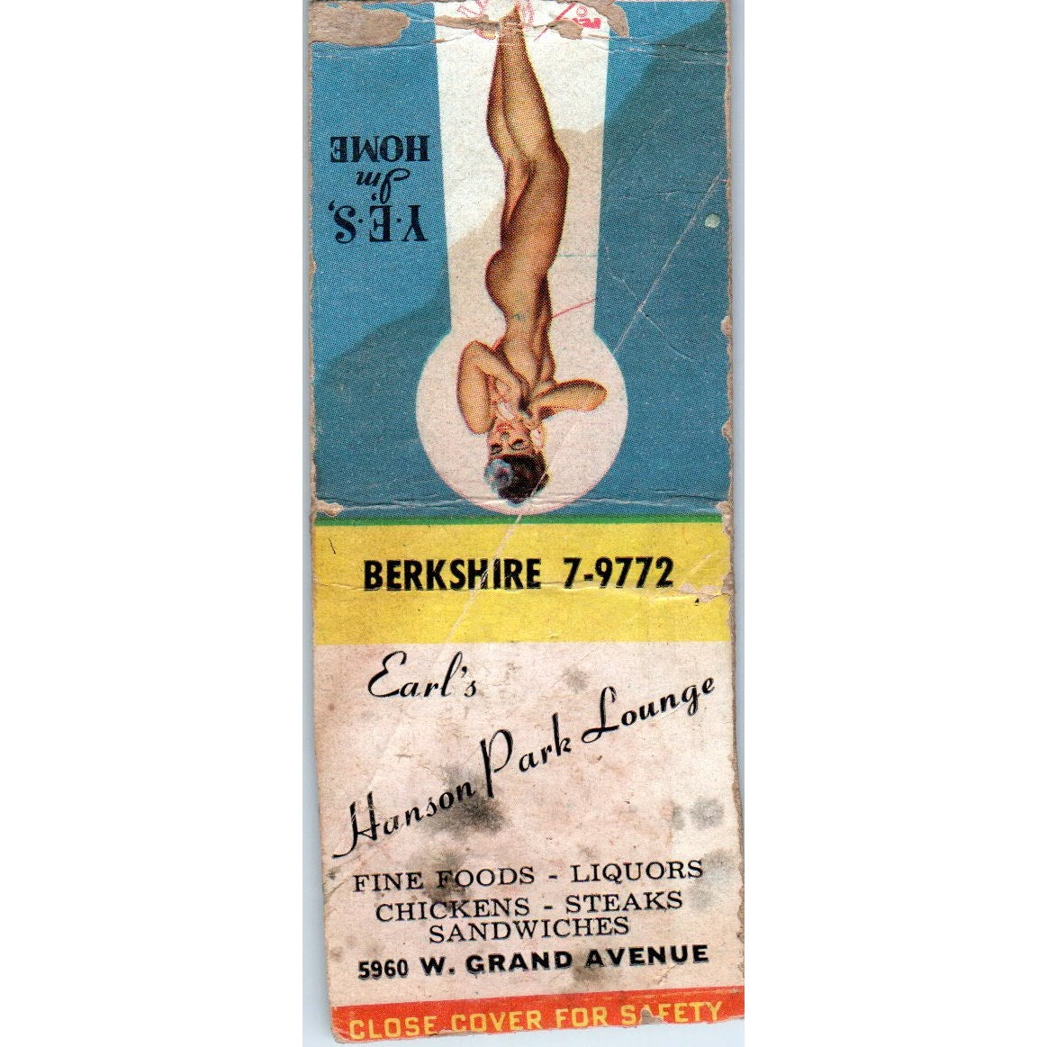 Earl's Hanson Park Lounge Grand Ave Chicago Pinup Vintage Matchbook SD4-Y15