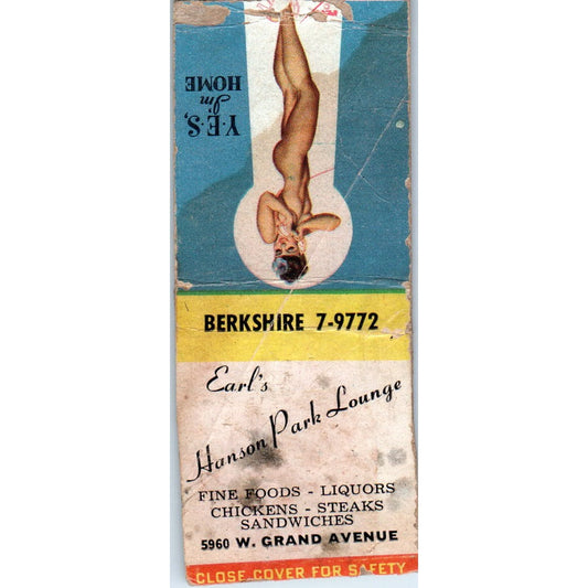Earl's Hanson Park Lounge Grand Ave Chicago Pinup Vintage Matchbook SD4-Y15