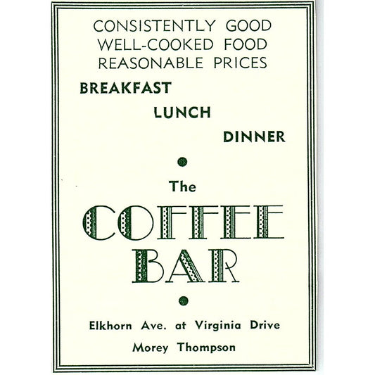 The Coffee Bar Morey Thompson, The Taffy Shop 1957 Estes Park CO Ad AG4-S10