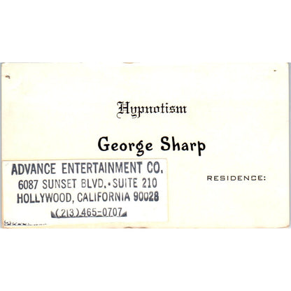 George Sharp Hypnotism Advance Entertainment Hollywood Vtg Business Card SE3-B6