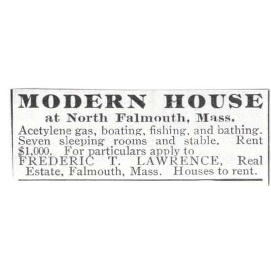 Modern House at North Falmouth MA Frederic T Lawrence 1903 Ad AF8-S37