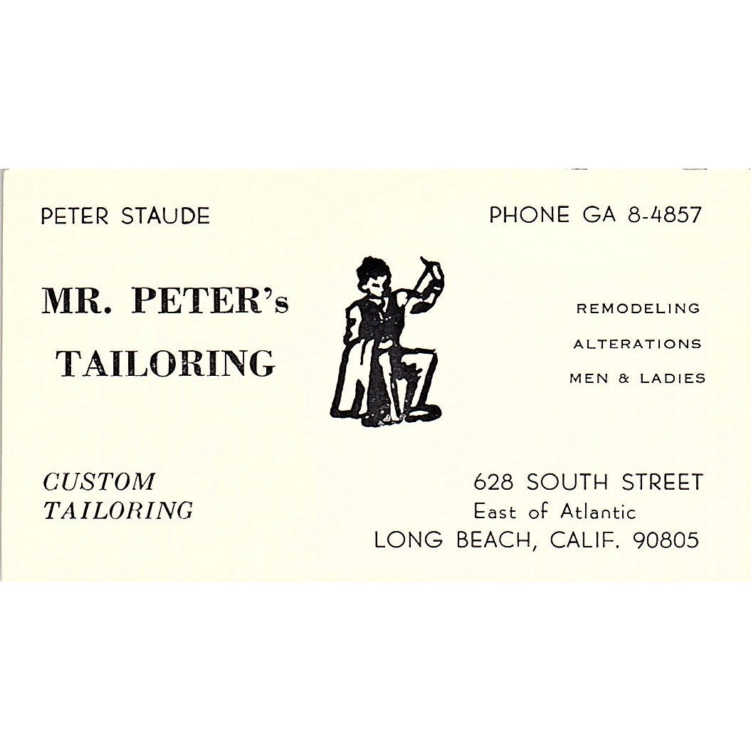 Peter Staude Mr. Peter's Tailoring Long Beach CA Vintage Business Card SB4-B12