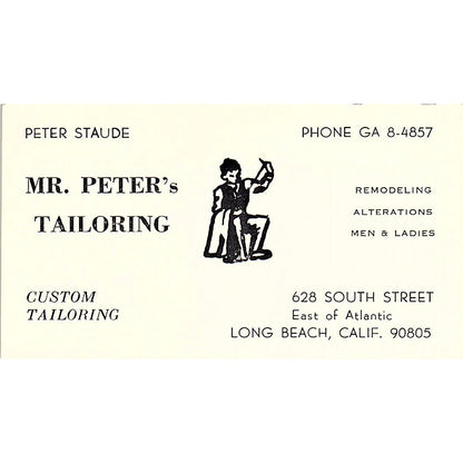 Peter Staude Mr. Peter's Tailoring Long Beach CA Vintage Business Card SB4-B12