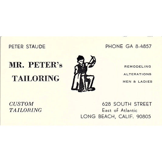 Peter Staude Mr. Peter's Tailoring Long Beach CA Vintage Business Card SB4-B12