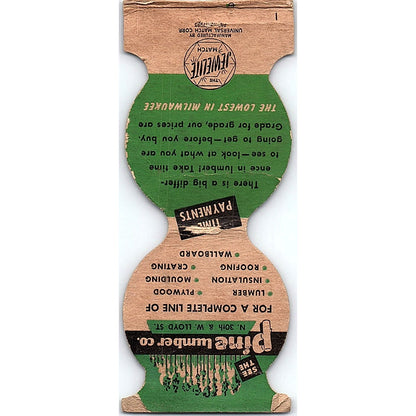 Pine Lumber Co Milwaukee WI Vintage Matchbook Cover TH2-Y4