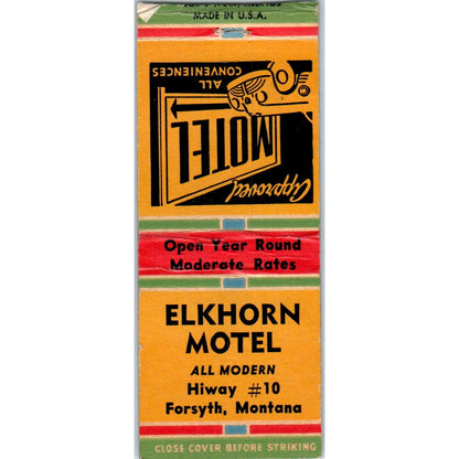 Elkhorn Motel Forsyth Montana Vintage Matchbook Cover SD4-Y8
