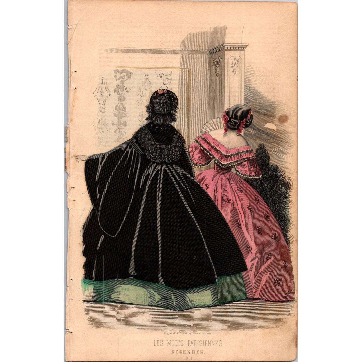 Original 1861 Les Modes Parisiennes December Fashion Engraving Civil War AJ9-1