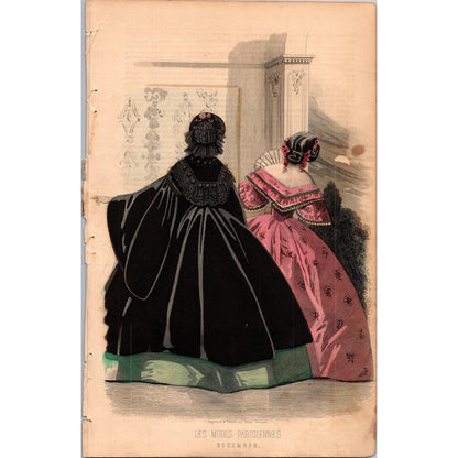 Original 1861 Les Modes Parisiennes December Fashion Engraving Civil War AJ9-1