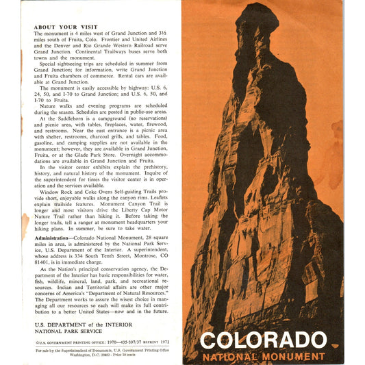 Vintage Colorado National Monument Fold Out Map and Brochure H5-5