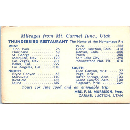Thunderbird Restaurant Mt. Carmel Junction UT F.M. Morrison Business Card SD8-B7