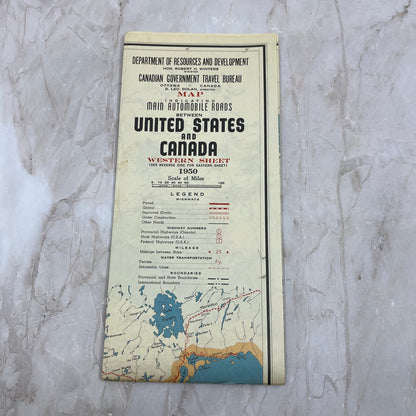 1950 Main Automobile Routes Between United States and Canada Fold Out Map L4-3