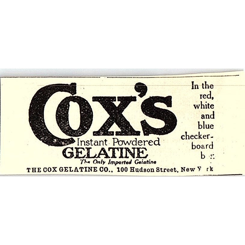 Cox's Gelatine The Cox Gelatine Co New York 1916 Ad AF6-15