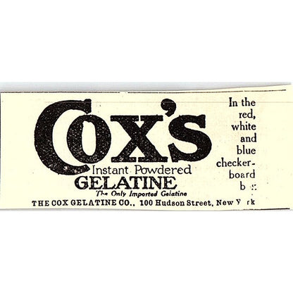 Cox's Gelatine The Cox Gelatine Co New York 1916 Ad AF6-15