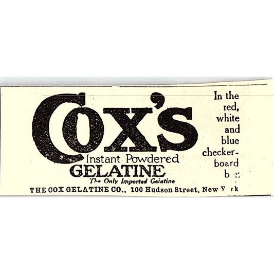 Cox's Gelatine The Cox Gelatine Co New York 1916 Ad AF6-15
