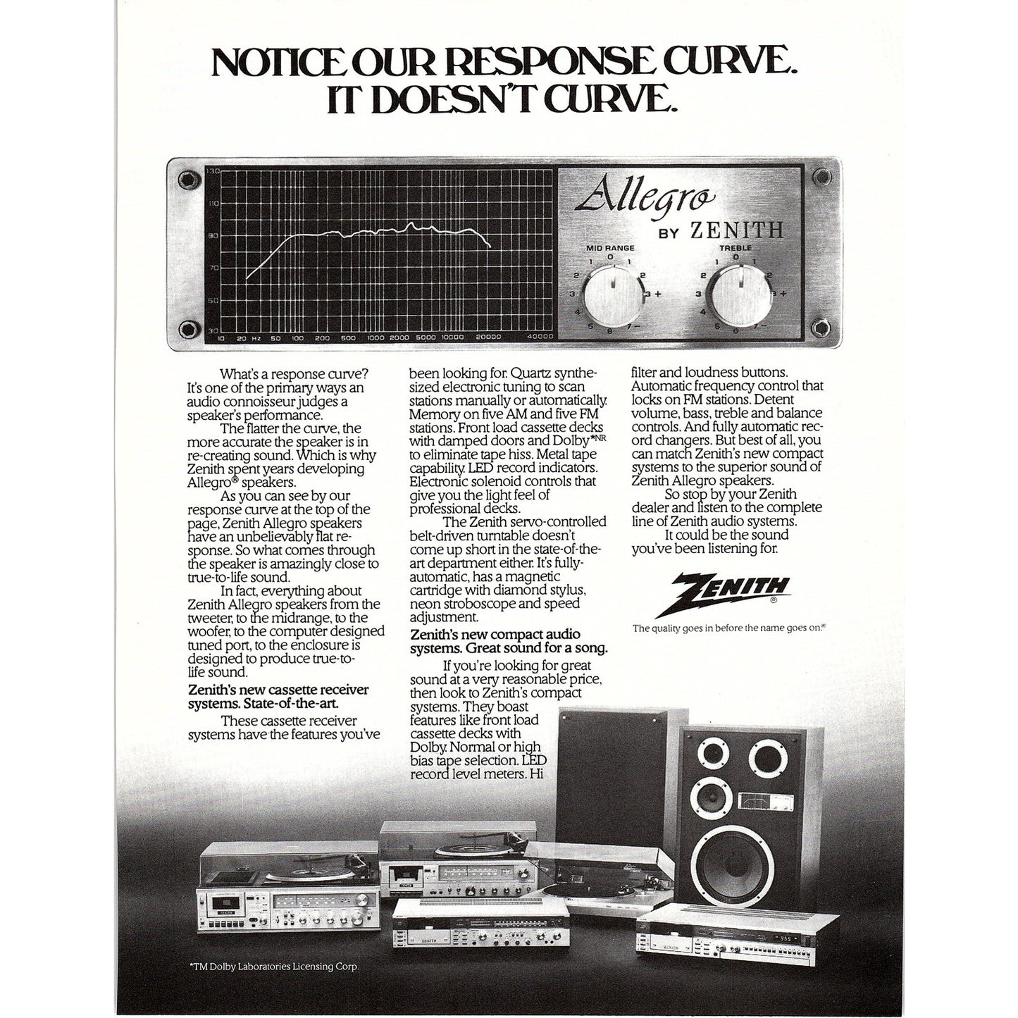 Allegro by Zenith Stereo System 8x11" 1981 Ad D26