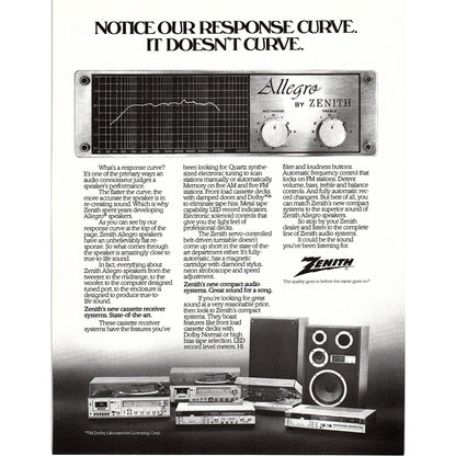 Allegro by Zenith Stereo System 8x11" 1981 Ad D26