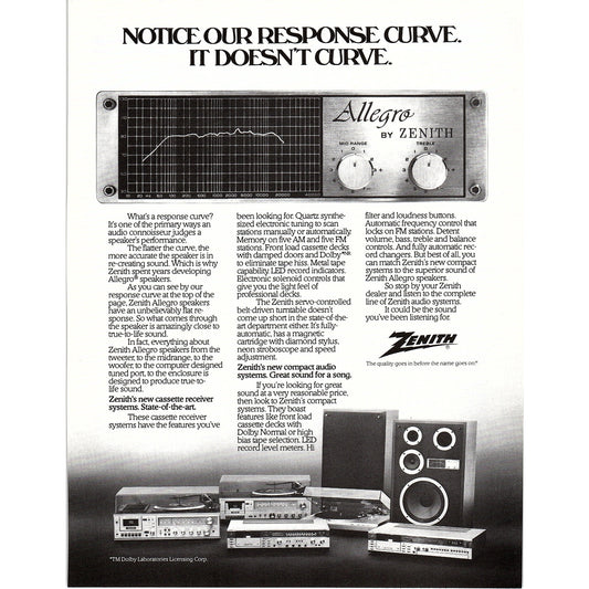 Allegro by Zenith Stereo System 8x11" 1981 Ad D26