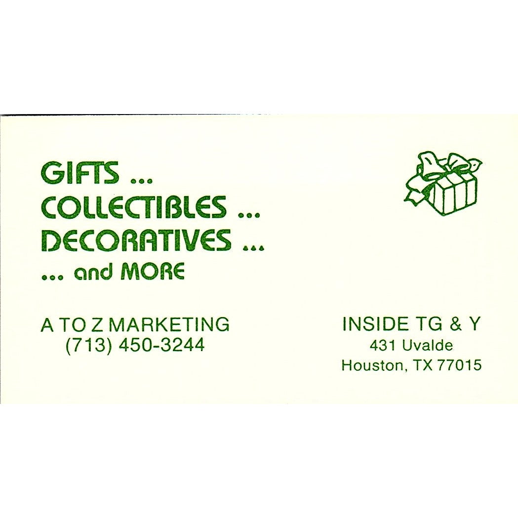 A to Z Marketing Gifts TG&Y 431 Uvalde Houston Vintage Business Card SD9-B7