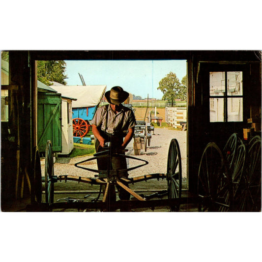 Amish Craftsman Building Buggy Pennsylvania Dutch Country Vintage Postcard PD5