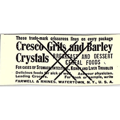 Cresco Grits & Barley Crystals Farwell & Rhines Watertown NY 1916 Ad AF6-15