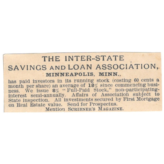 The Inter-State Savings and Loan Association Minneapolis MN 1892 Ad AK6-S2