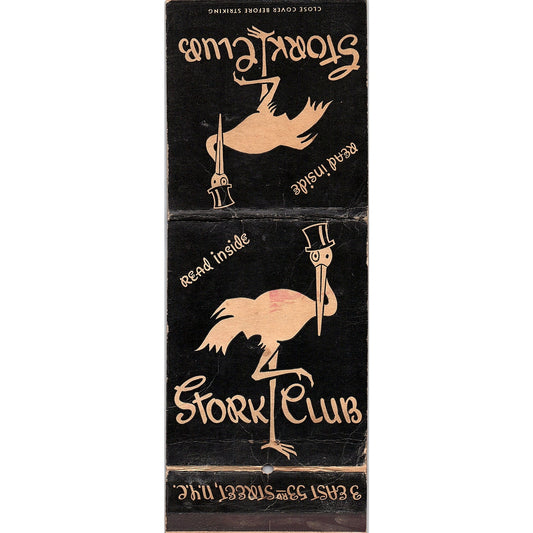 The Stork Club East 53rd St. New York Giant Matchbook Cover TH2-Y4