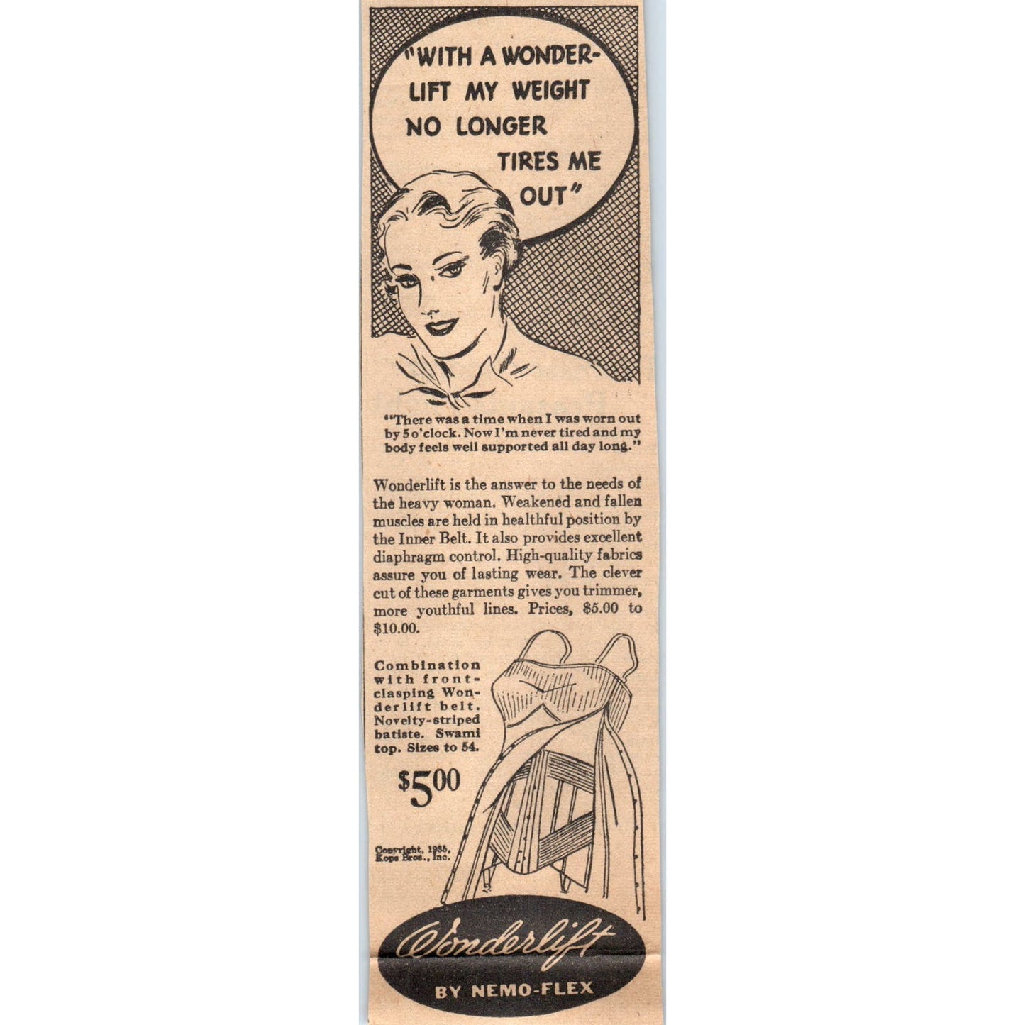 Nemo-Flex Wonderlift for Heavy Women 2x6" 1935 Minneapolis Journal Ad AE7-H1