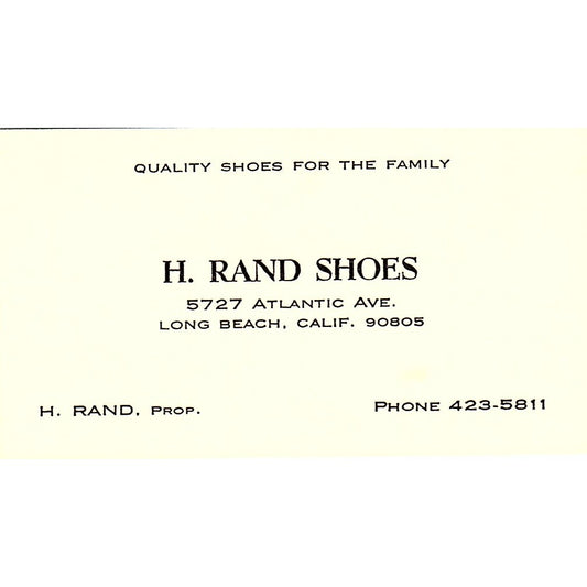 H Rand Shoes H Rand Prop Long Beach CA Vintage Business Card SB4-B7