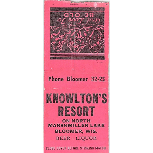 Knowlton's Resort Marshmiller Lake Bloomer WI Vintage Matchbook Cover SC7-Y2