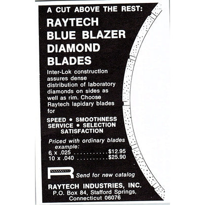 Raytech Industries Blue Blazer Diamond Blades Stafford Springs CT 1972 Ad AF8-M3