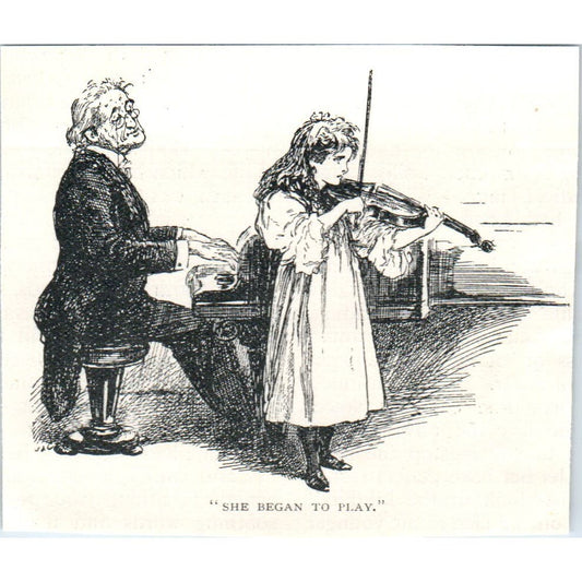 Girl Playing Violin - She Began to Play 1897 Victorian Engraving AE9-TS12