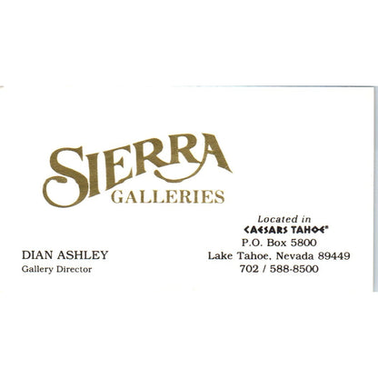 Sierra Galleries Dian Ashley Lake Tahoe NV Vintage Business Card SE3-B6